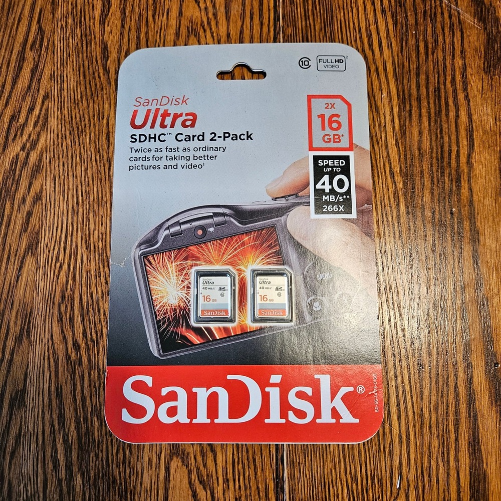 SanDisk Ultra 16GB SDHC Card 2-Pack 40MBs Class 10 UHS-I Memory Cards New